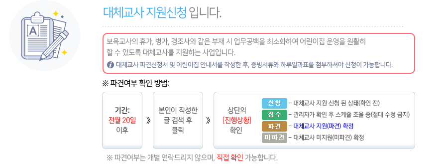 업무 부재시 교사 신청을 위한 대체교사 지원신청 입니다.